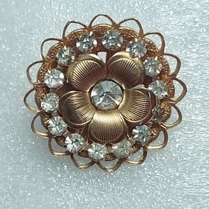 Vintage Gold-colored Brooch w/ Rhinestones